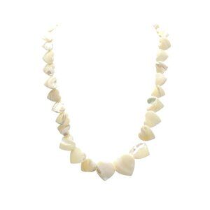 Heart Shaped Mother Of Pearl Beaded Choker Necklace With Gold Tone Clasp